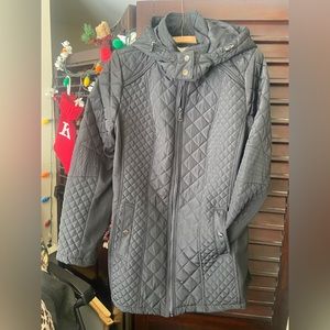 Sebby Collection quilted midi detach zip hood coat, belt not incl (not needed)